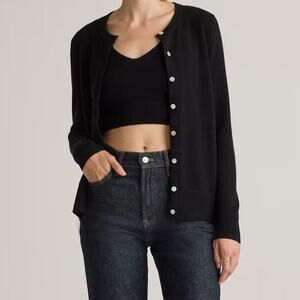 Quince 2024 100% Mongolian Cashmere 2.0 Cardigan Sweater Small Black Preppy